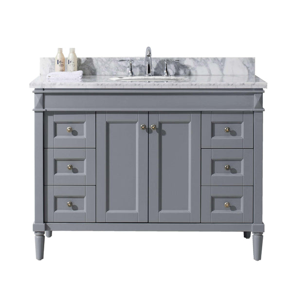 Virtu USA Tiffany 48 Single Bathroom Vanity Set in Grey w/ Italian Carrara White Marble Counter-Top