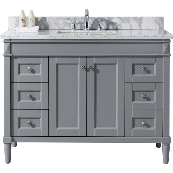 Virtu USA Tiffany 48 Single Bathroom Vanity Set in Grey w/ Italian Carrara White Marble Counter-Top