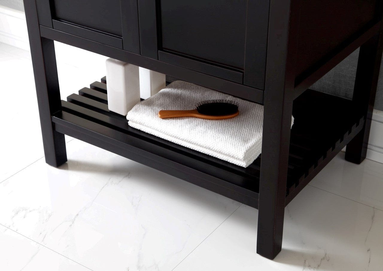 Virtu USA Vanities NO MIRROR Virtu USA Winterfell 30 Single Bathroom Vanity Set in Espresso w/ Italian Carrara White Marble Counter-Top | Square Basin