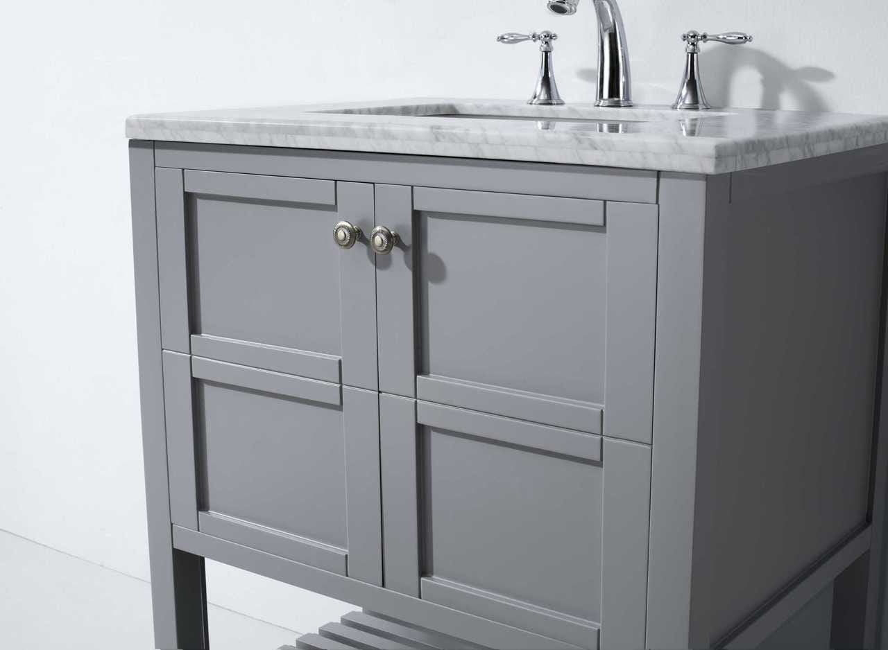 Virtu USA Vanities NO MIRROR Virtu USA Winterfell 30 Single Bathroom Vanity Set in Grey w/ Italian Carrara White Marble Counter-Top | Square Basin