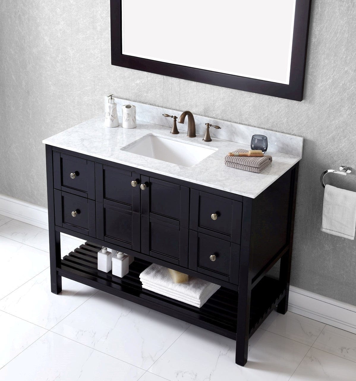 Virtu USA Winterfell 48 Single Bathroom Vanity Set in Espresso w/ Italian Carrara White Marble Counter-Top | Square Basin