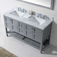 Virtu USA Winterfell 60 Double Bathroom Vanity Set in Grey w/ Italian Carrara White Marble Counter-Top | Square Basin