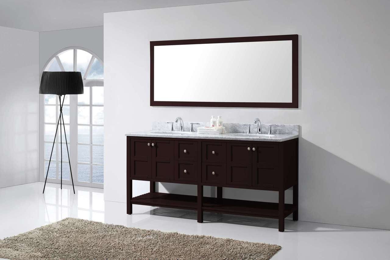 Virtu USA Winterfell 72 Double Bathroom Vanity Set in Espresso w/ Italian Carrara White Marble Counter-Top | Round Basin