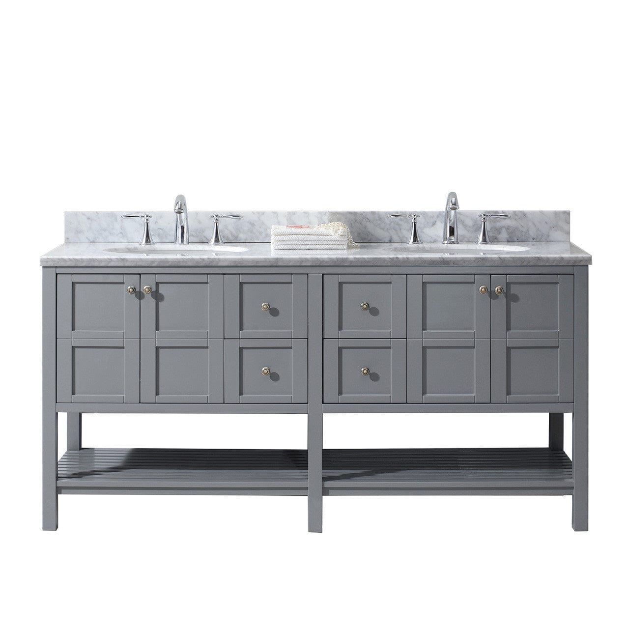 Virtu USA Winterfell 72" Double Bathroom Vanity Set in Grey w/ Italian Carrara White Marble Counter-Top