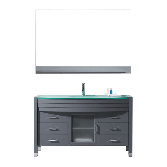 Virtu USA Ava 55" Single Bathroom Vanity Set in Grey | Tempered Glass Counter-Top