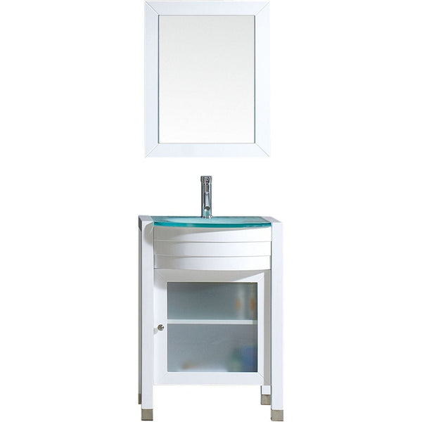 Virtu USA Ava 24 Single Bathroom Vanity Set in White w/ Tempered Glass Counter-Top |  Basin
