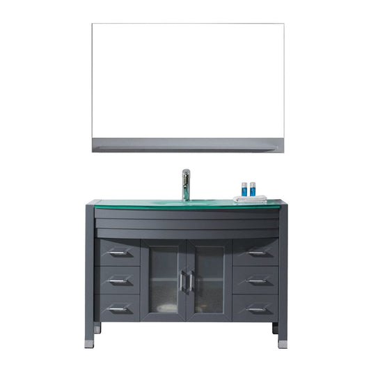 Virtu USA Ava 48" Single Bathroom Vanity Set in Grey w/ Tempered Glass Counter-Top | Round Basin