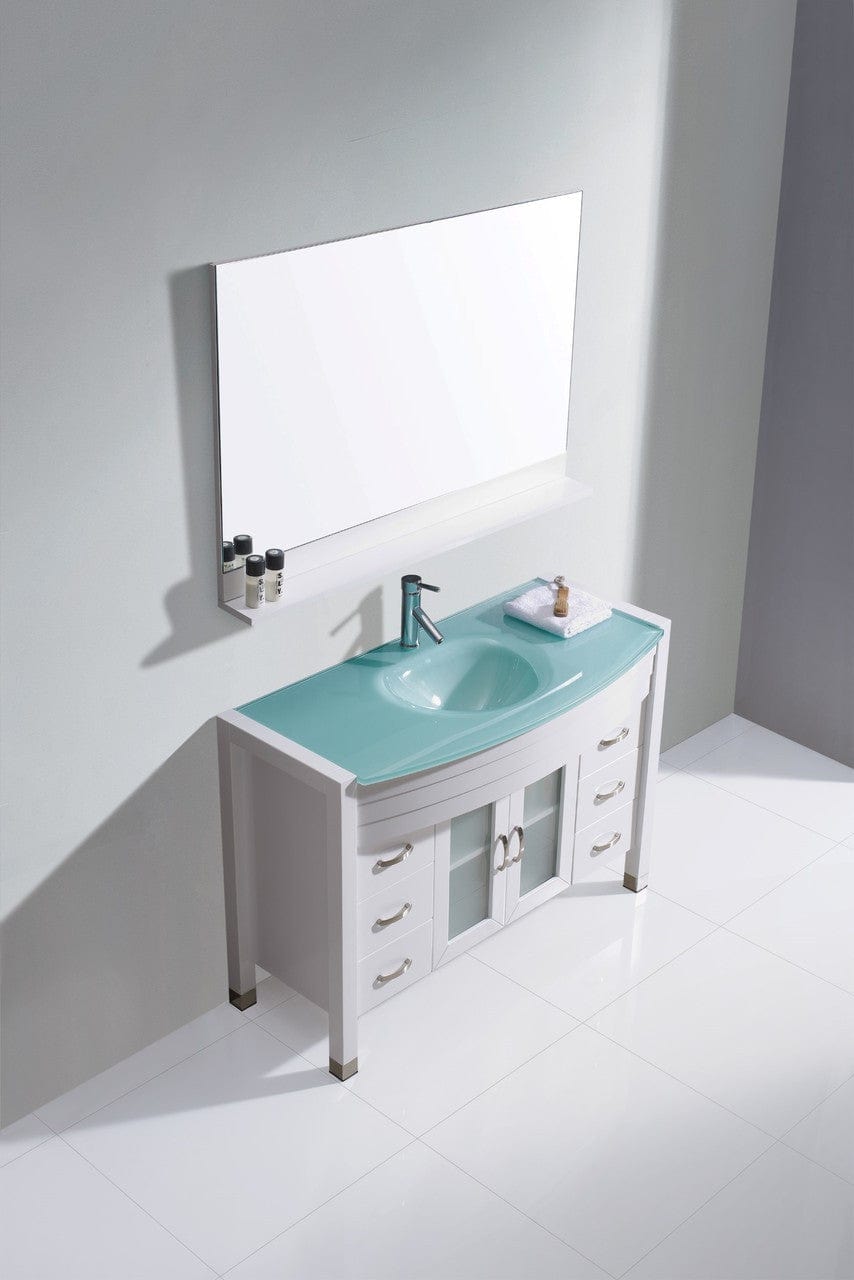 Virtu USA Ava 48 Single Bathroom Vanity Set in White w/ Tempered Glass Counter-Top