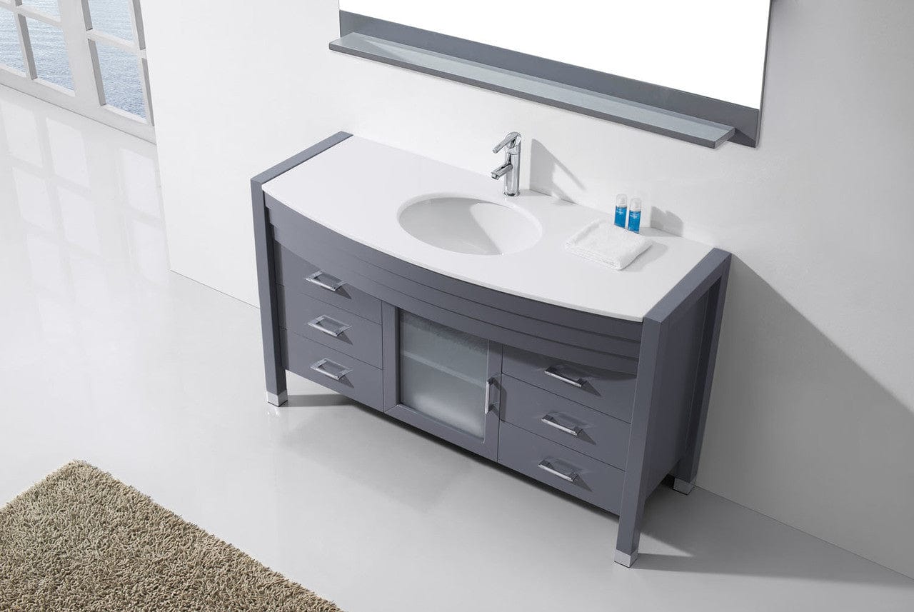 Virtu USA Ava 55 Single Bathroom Vanity Set in Grey | White Stone Counter-Top