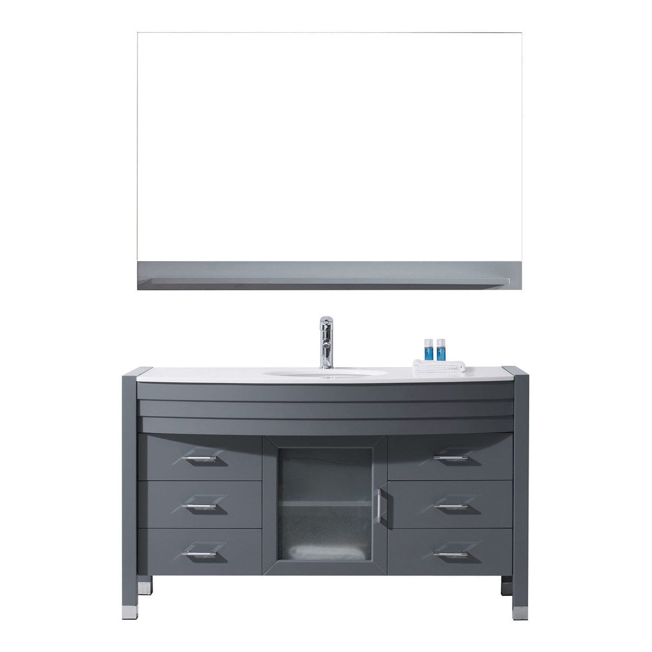 Virtu USA Ava 55" Single Bathroom Vanity Set in Grey | White Stone Counter-Top