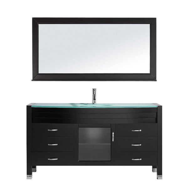 Virtu USA Ava 61 Single Bathroom Vanity Cabinet Set in Espresso w/ Tempered Glass Counter-Top