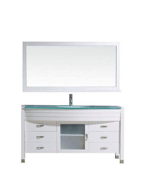 Virtu USA Ava 61 Single Bathroom Vanity Cabinet Set in White w/ Tempered Glass Counter-Top