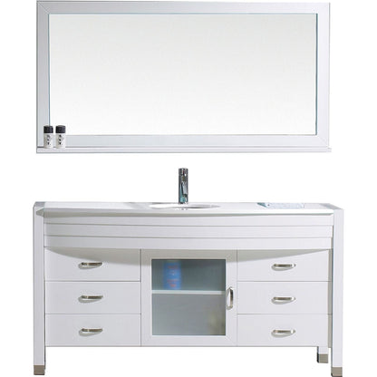 Virtu USA Ava 61" Single Bathroom Vanity Set in White w/ White Stone Counter-Top | Round Basin