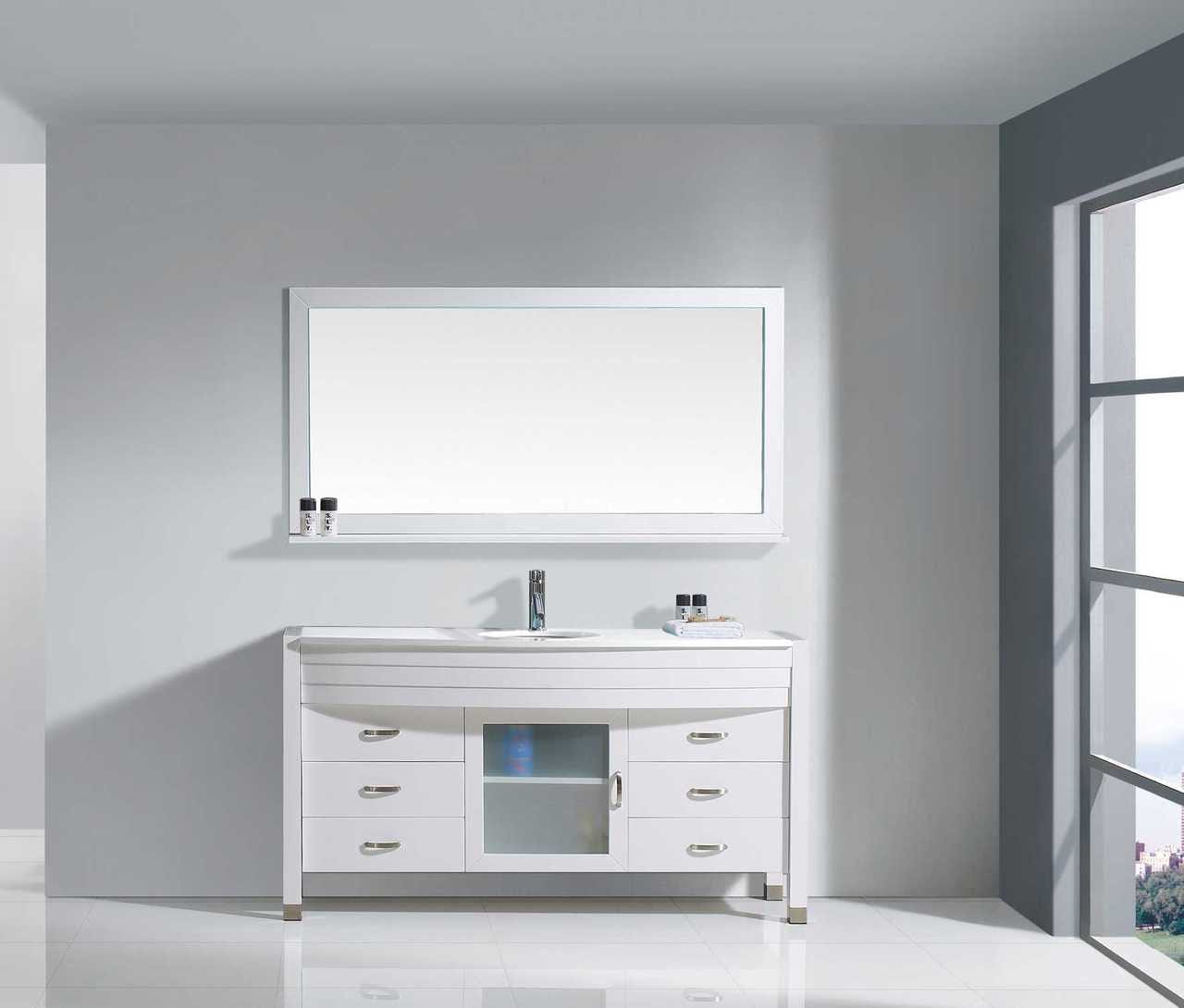 Virtu USA Ava 61 Single Bathroom Vanity Set in White w/ White Stone Counter-Top | Round Basin