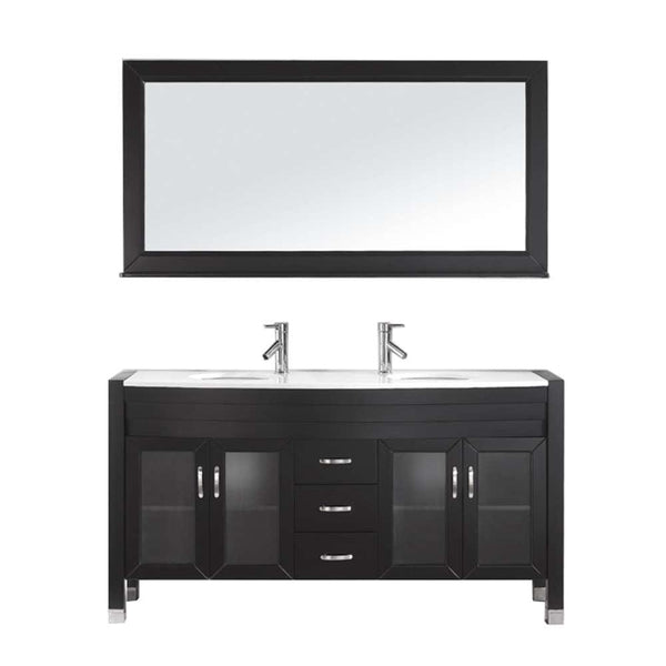Virtu USA Ava 63 Double Bathroom Vanity Cabinet Set in Espresso w/ White Artificial Stone Counter-Top