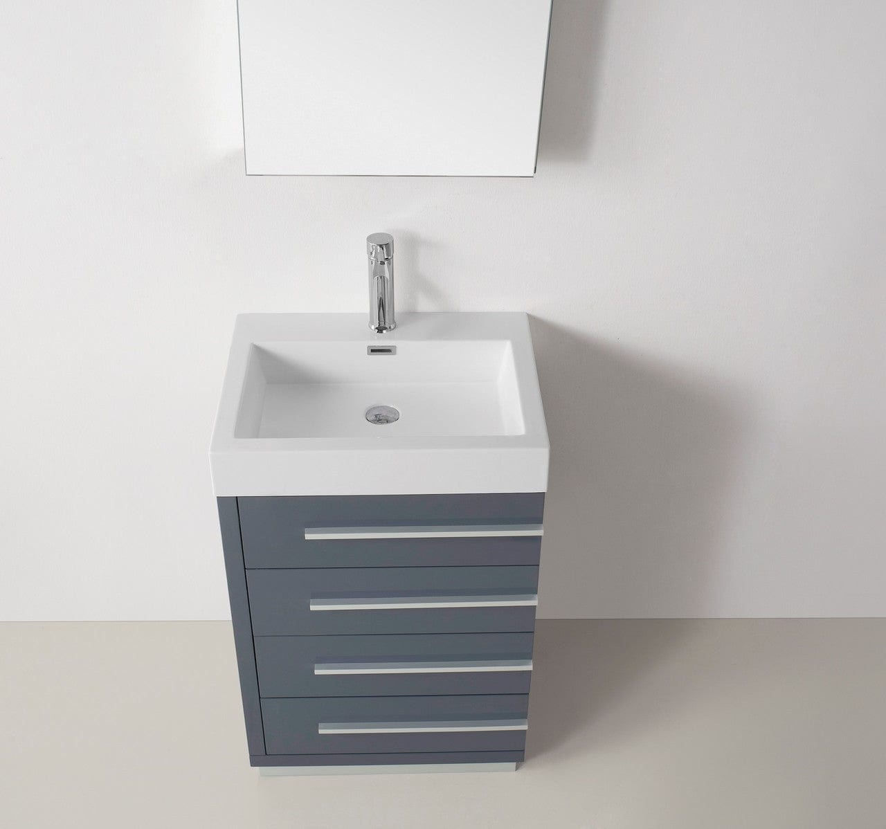 Virtu USA Vanities PS-103-BN Virtu USA Bailey 24 Single Bathroom Vanity Set in Grey w/ Polymarble Counter-Top