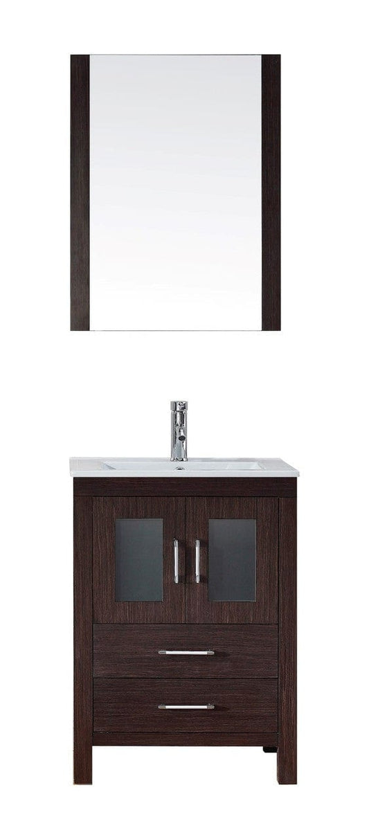 Virtu USA Dior 24" Single Bathroom Vanity Cabinet Set in Espresso w/ Ceramic Counter-Top