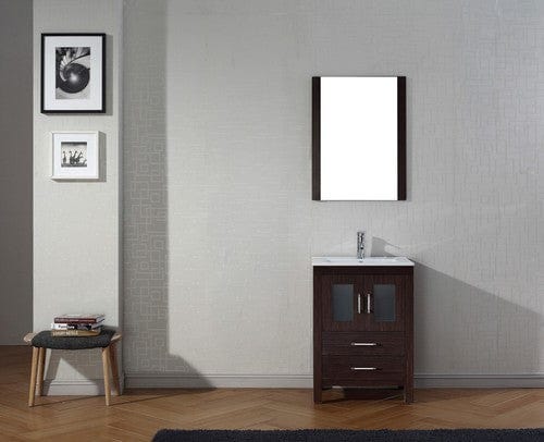 Virtu USA Dior 24" Single Bathroom Vanity Cabinet Set in Espresso w/ Ceramic Counter-Top