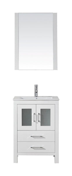 Virtu USA Dior 24 Single Bathroom Vanity Cabinet Set in White w/ Ceramic Counter-Top