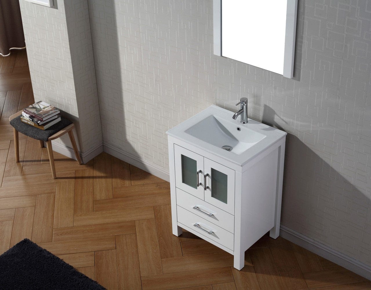 Virtu USA Vanities PS-103-BN Virtu USA Dior 24 Single Bathroom Vanity Set in White w/ Ceramic Counter-Top | Integrated Sink