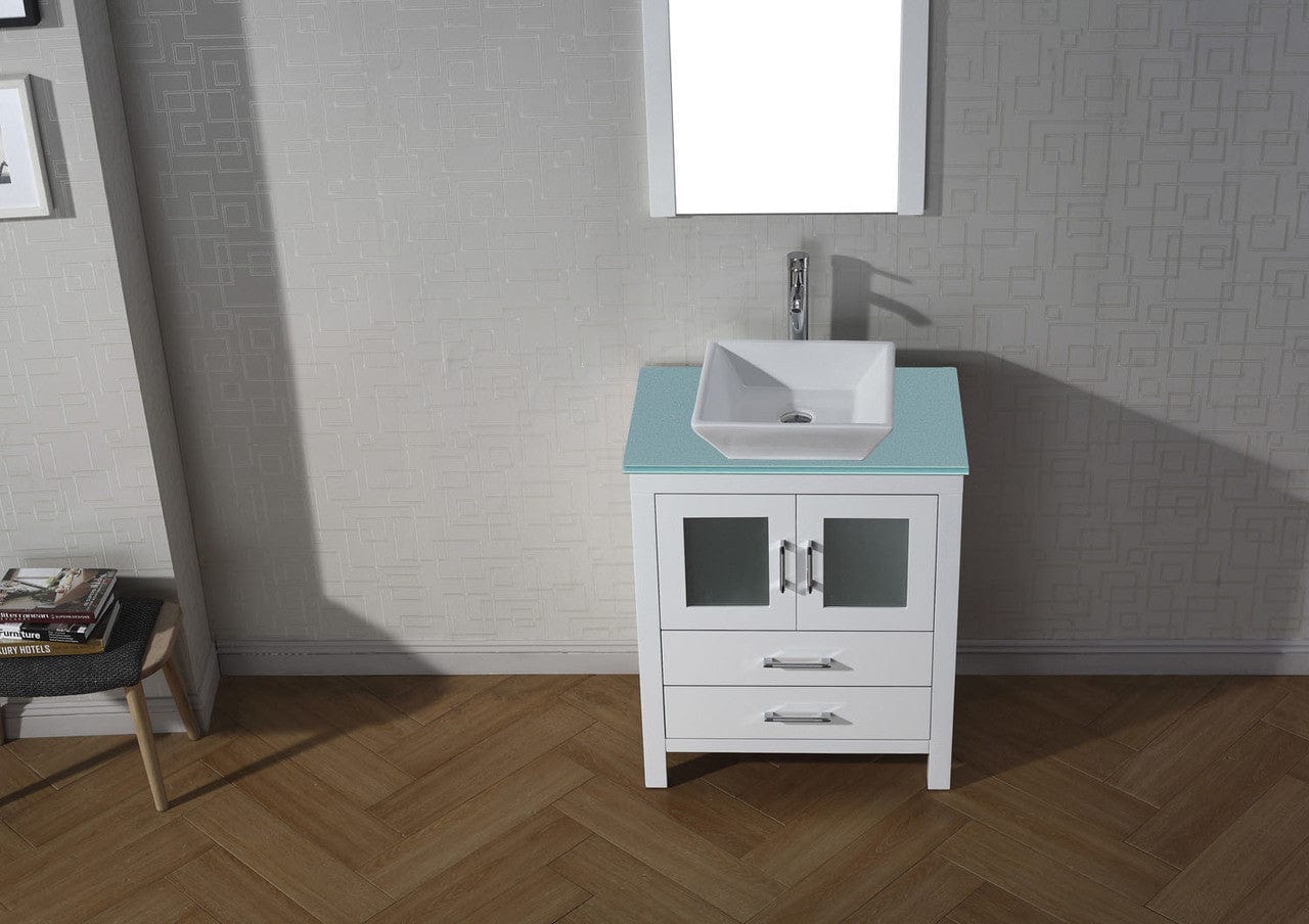 Virtu USA Vanities PS-103-BN Virtu USA Dior 28 Single Bathroom Vanity in White w/ Aqua Tempered Glass Top & Square Sink