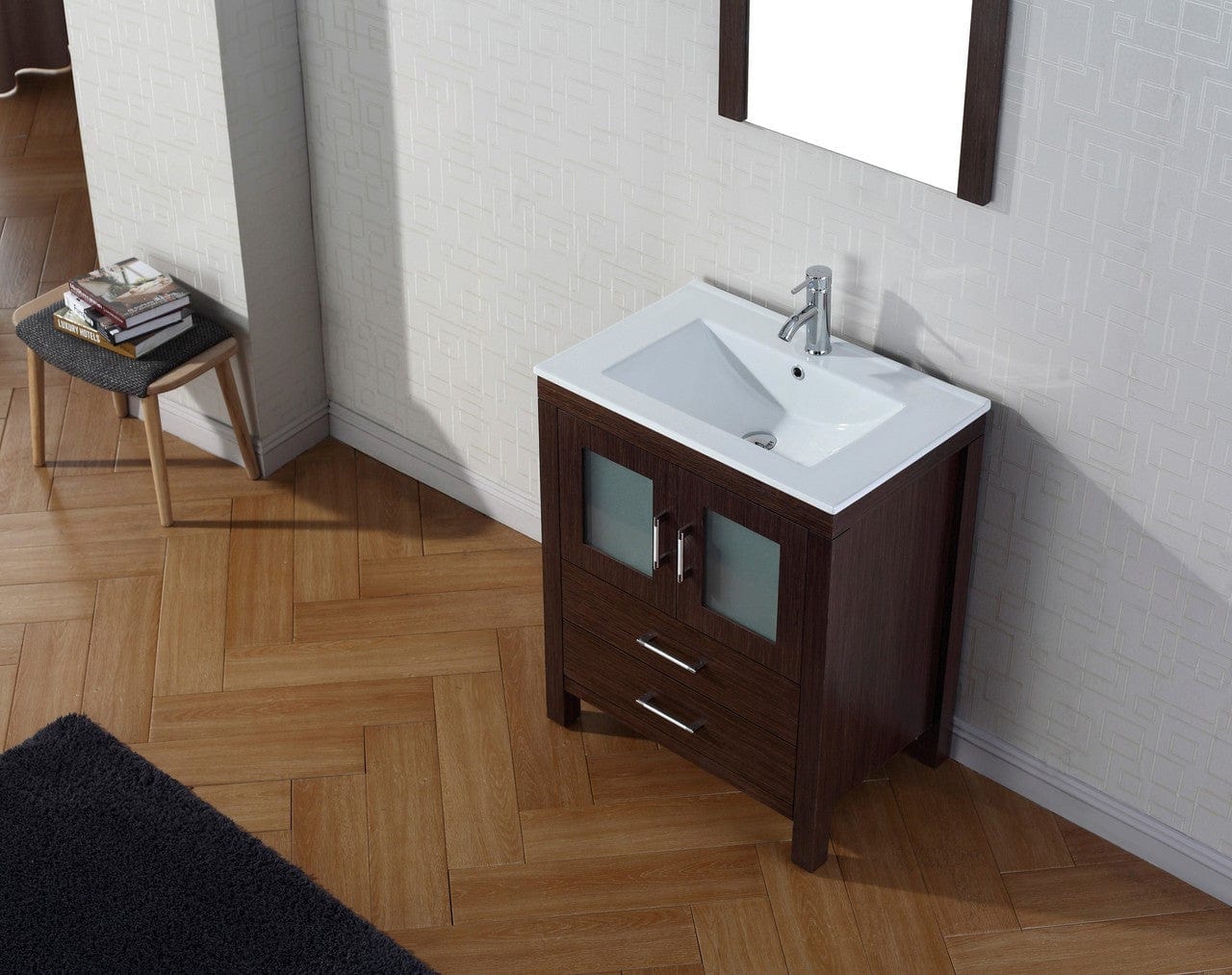 Virtu USA Vanities PS-103-BN Virtu USA Dior 28 Single Bathroom Vanity Set in Espresso w/ Ceramic Counter-Top | Integrated Sink