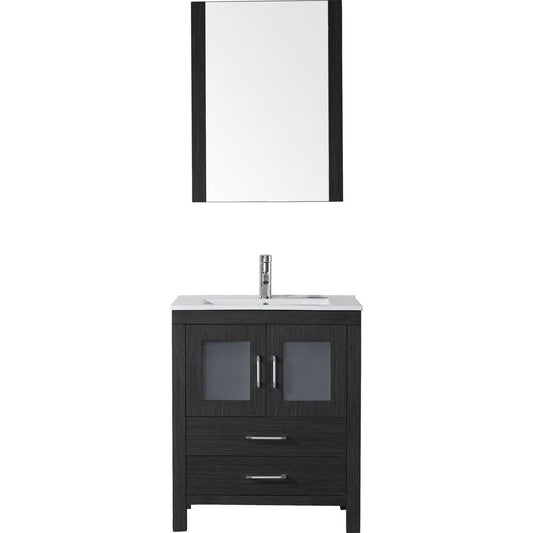 Virtu USA Dior 28" Single Bathroom Vanity Cabinet Set in Zebra Grey w/ Ceramic Counter-Top