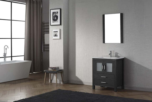 Virtu USA Dior 28 Single Bathroom Vanity Set in Zebra Grey w/ Ceramic Counter-Top | Integrated Sink