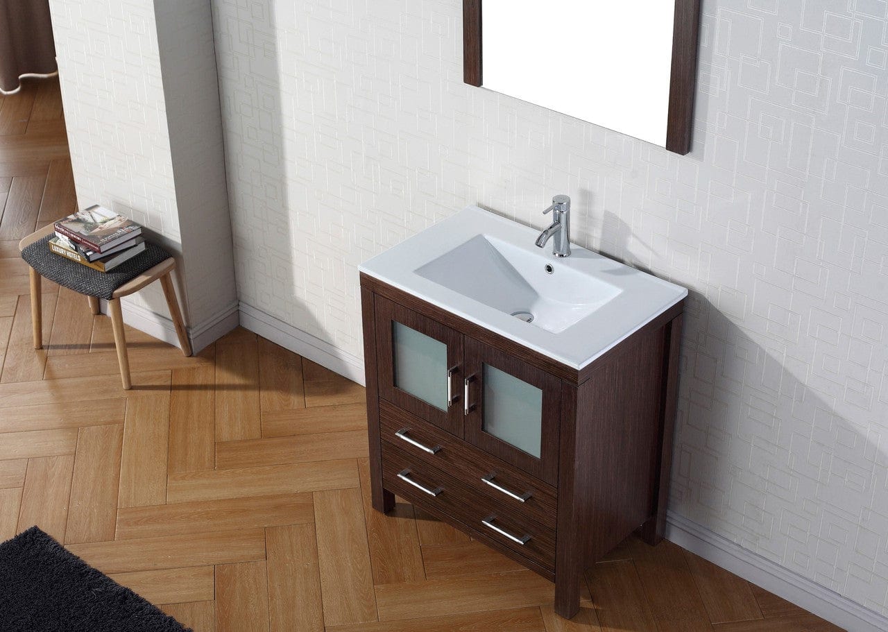 Virtu USA Vanities PS-103-BN Virtu USA Dior 30 Single Bathroom Vanity Set in Espresso w/ Ceramic Counter-Top | Integrated Sink