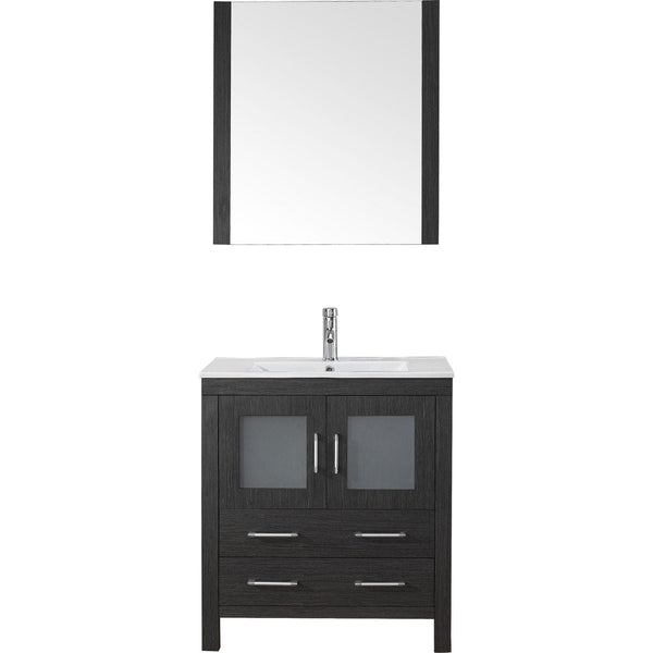 Virtu USA Dior 30 Single Bathroom Vanity Cabinet Set in Zebra Grey w/ Ceramic Counter-Top