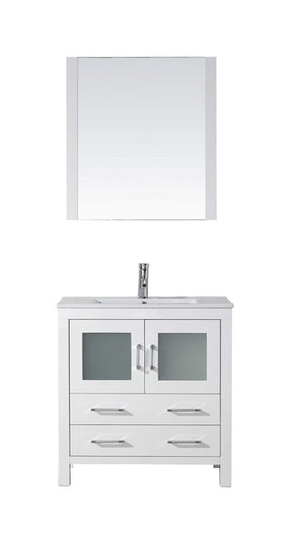 Virtu USA Dior 32 Single Bathroom Vanity Cabinet Set in White w/ Ceramic Counter-Top