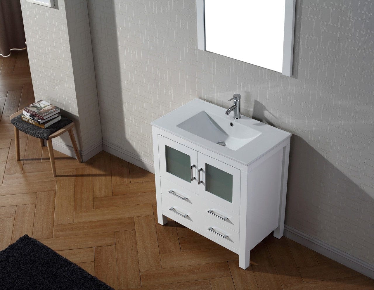 Virtu USA Dior 32 Single Bathroom Vanity Set in White w/ Ceramic Counter-Top | Integrated Sink