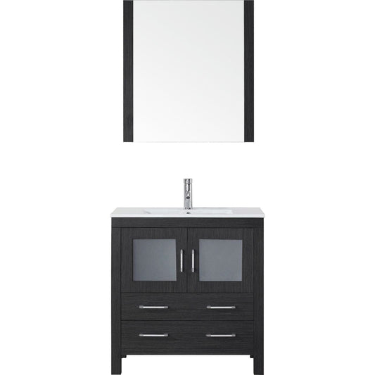 Virtu USA Dior 32" Single Bathroom Vanity Cabinet Set in Zebra Grey w/ Ceramic Counter-Top