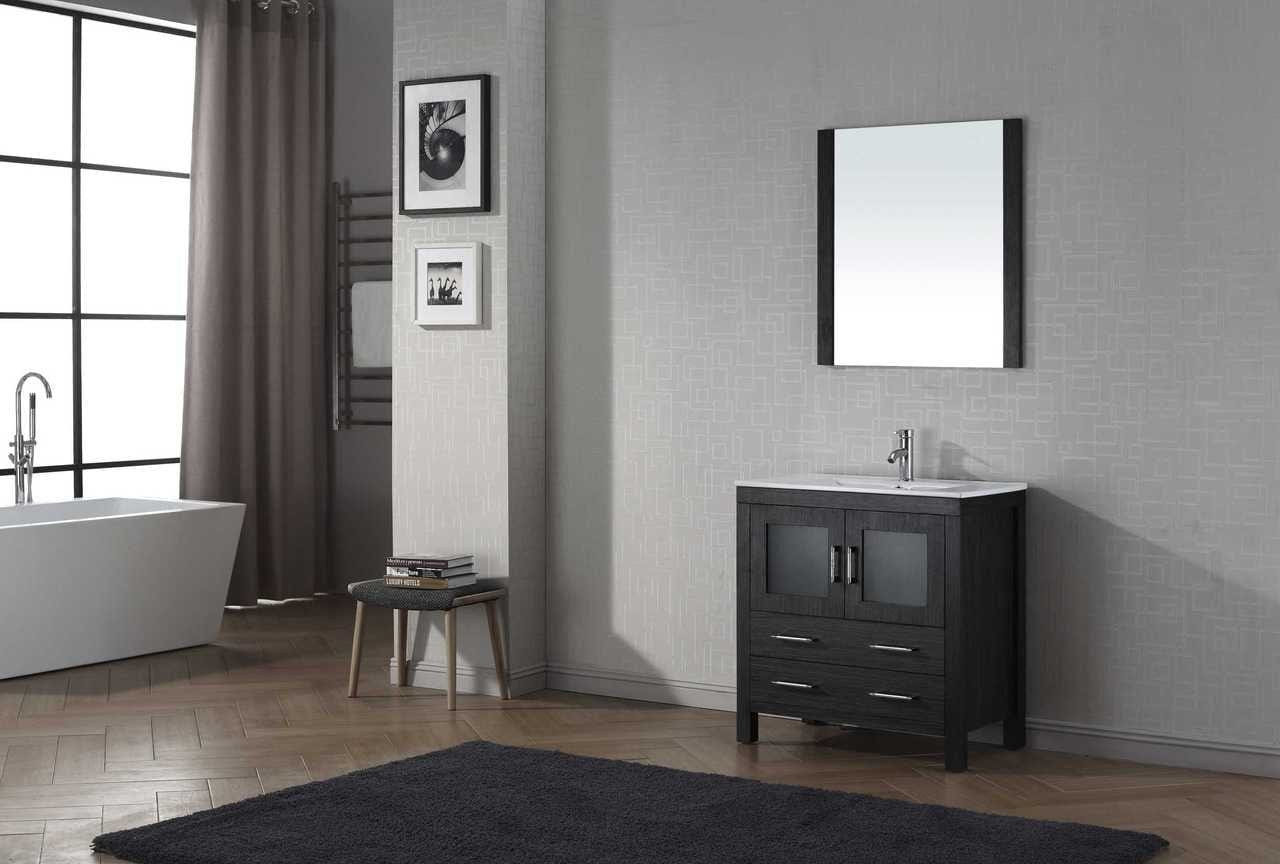 Virtu USA Dior 32 Single Bathroom Vanity Set in Zebra Grey w/ Ceramic Counter-Top | Integrated Sink
