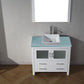 Virtu USA Dior 36 Single Bathroom Vanity in White w/ Aqua Tempered Glass Top & Square Sink w/ Polished Chrome Faucet & Mirror