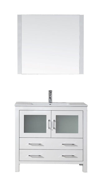 Virtu USA Dior 36 Single Bathroom Vanity Cabinet Set in White w/ Ceramic Counter-Top