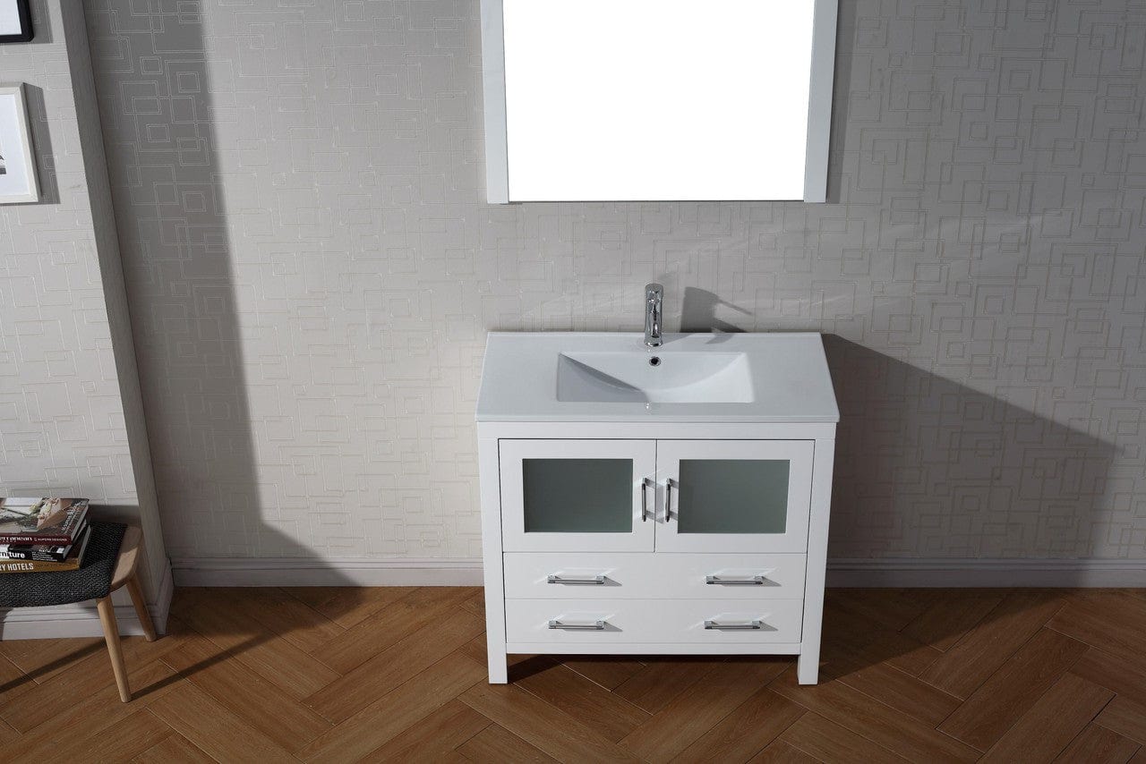 Virtu USA Dior 36 Single Bathroom Vanity Set in White w/ Ceramic Counter-Top | Integrated Sink