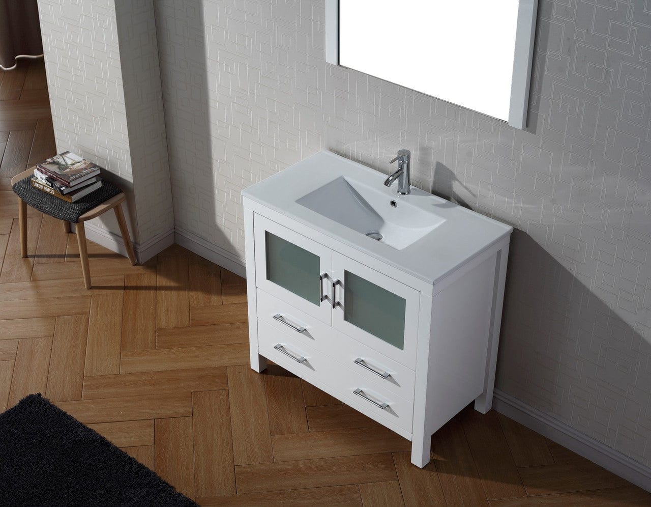 Virtu USA Vanities PS-103-BN Virtu USA Dior 36 Single Bathroom Vanity Set in White w/ Ceramic Counter-Top | Integrated Sink