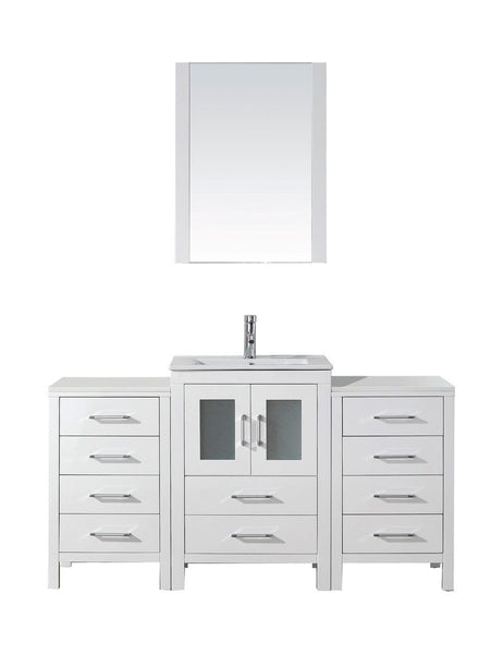 Virtu USA Dior 60 Single Bathroom Vanity Cabinet Set in White w/ Ceramic Counter-Top