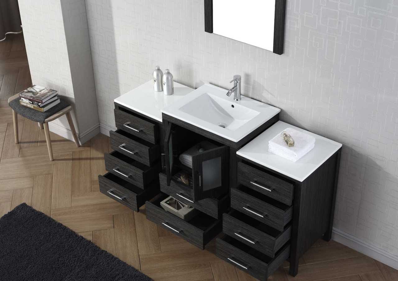 Virtu USA Dior 60 Single Bathroom Vanity Set in Zebra Grey w/ Ceramic Counter-Top | Integrated Sink