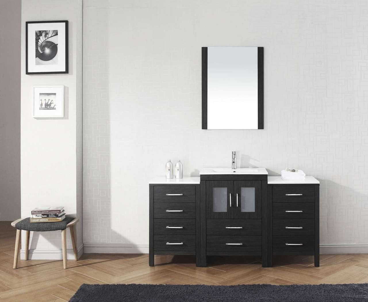 Virtu USA Vanities PS-103-BN Virtu USA Dior 60 Single Bathroom Vanity Set in Zebra Grey w/ Ceramic Counter-Top | Integrated Sink