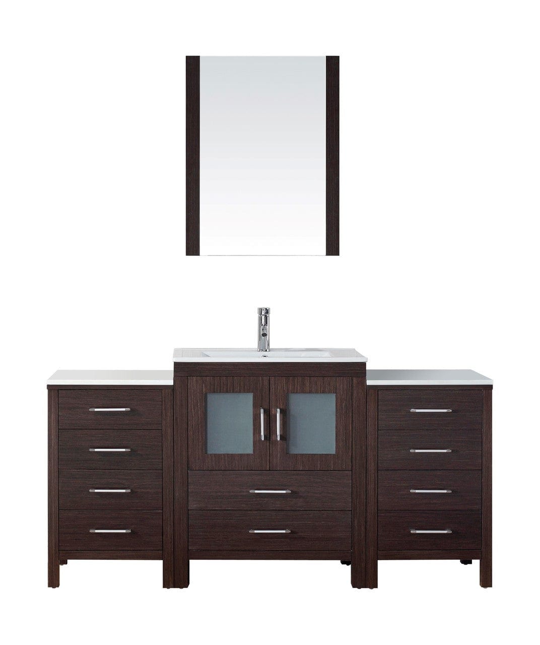 Virtu USA Dior 64" Single Bathroom Vanity Cabinet Set in Espresso w/ Ceramic Counter-Top
