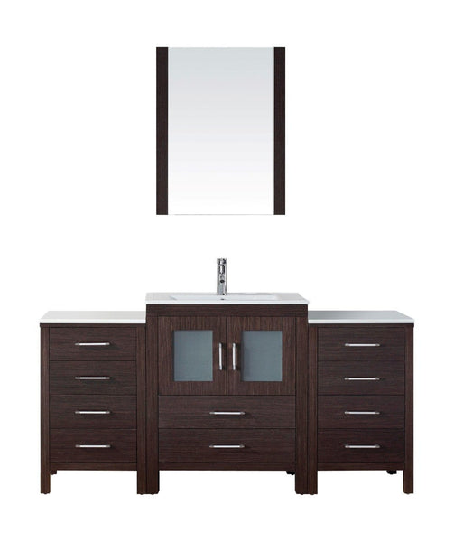 Virtu USA Dior 64 Single Bathroom Vanity Cabinet Set in Espresso w/ Ceramic Counter-Top