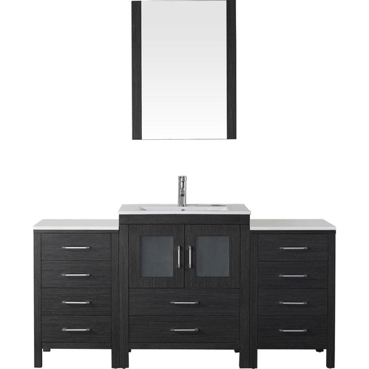 Virtu USA Dior 64" Single Bathroom Vanity Cabinet Set in Zebra Grey w/ Ceramic Counter-Top