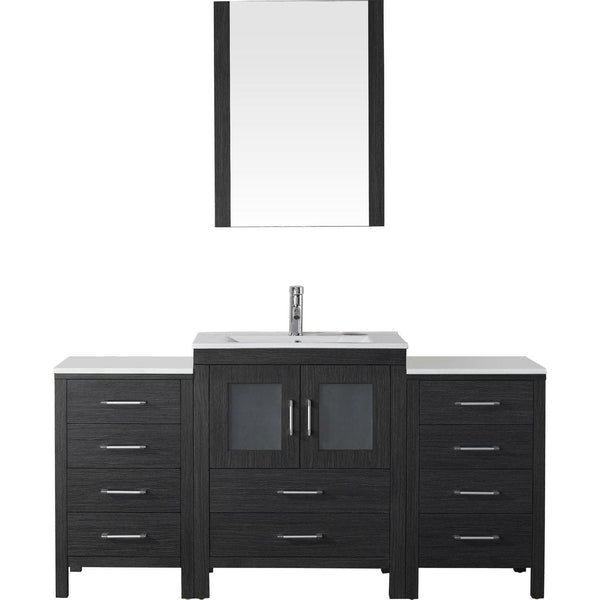 Virtu USA Dior 64 Single Bathroom Vanity Cabinet Set in Zebra Grey w/ Ceramic Counter-Top