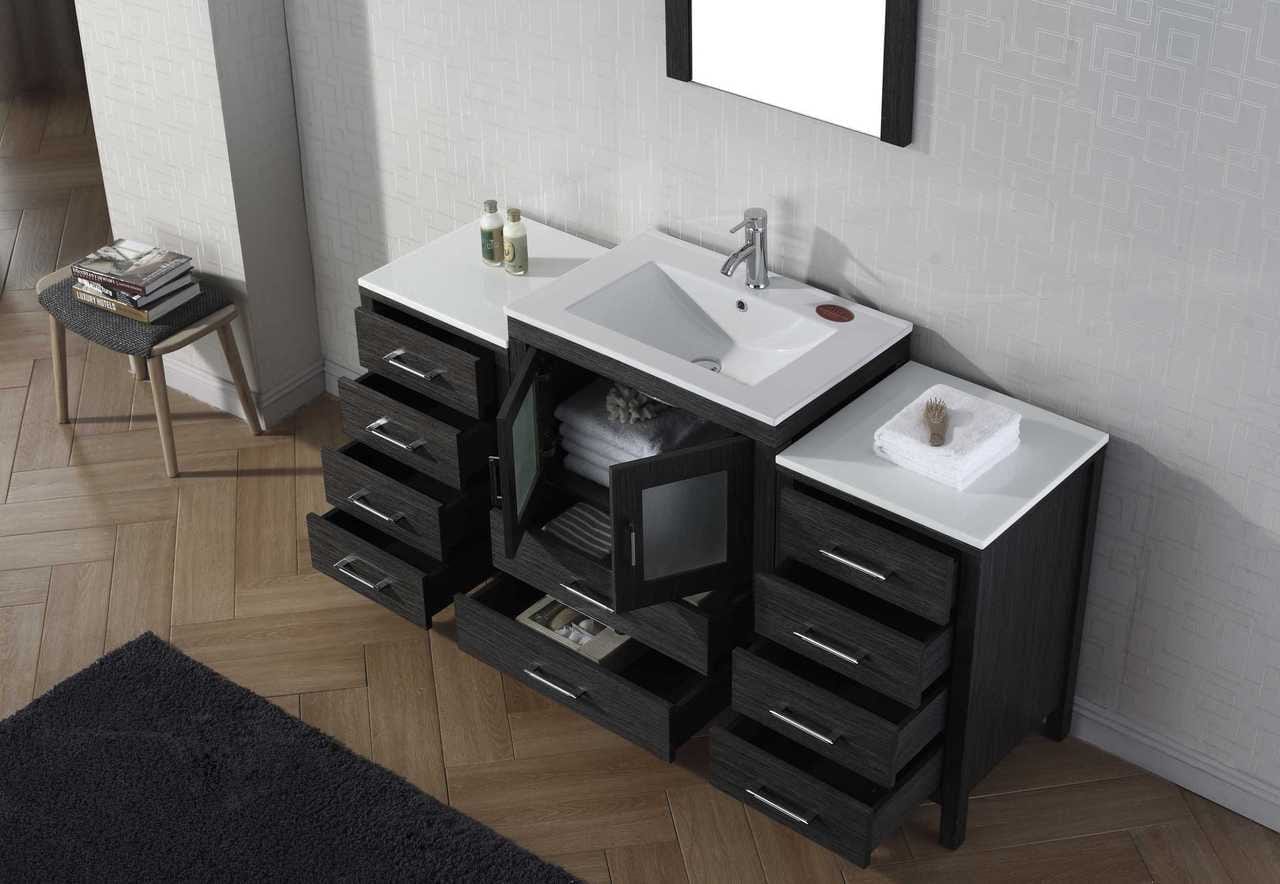 Virtu USA Dior 64 Single Bathroom Vanity Set in Zebra Grey w/ Ceramic Counter-Top | Integrated Sink