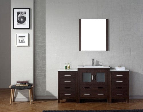 Virtu USA Dior 66" Single Bathroom Vanity Cabinet Set in Espresso w/ Ceramic Counter-Top