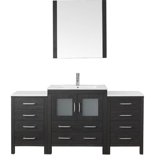Virtu USA Dior 66" Single Bathroom Vanity Cabinet Set in Zebra Grey w/ Ceramic Counter-Top
