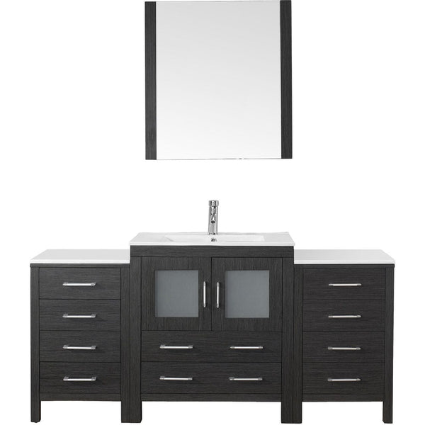 Virtu USA Dior 66 Single Bathroom Vanity Cabinet Set in Zebra Grey w/ Ceramic Counter-Top