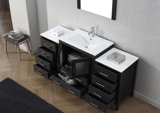 Virtu USA Dior 66 Single Bathroom Vanity Set in Zebra Grey w/ Ceramic Counter-Top | Integrated Sink